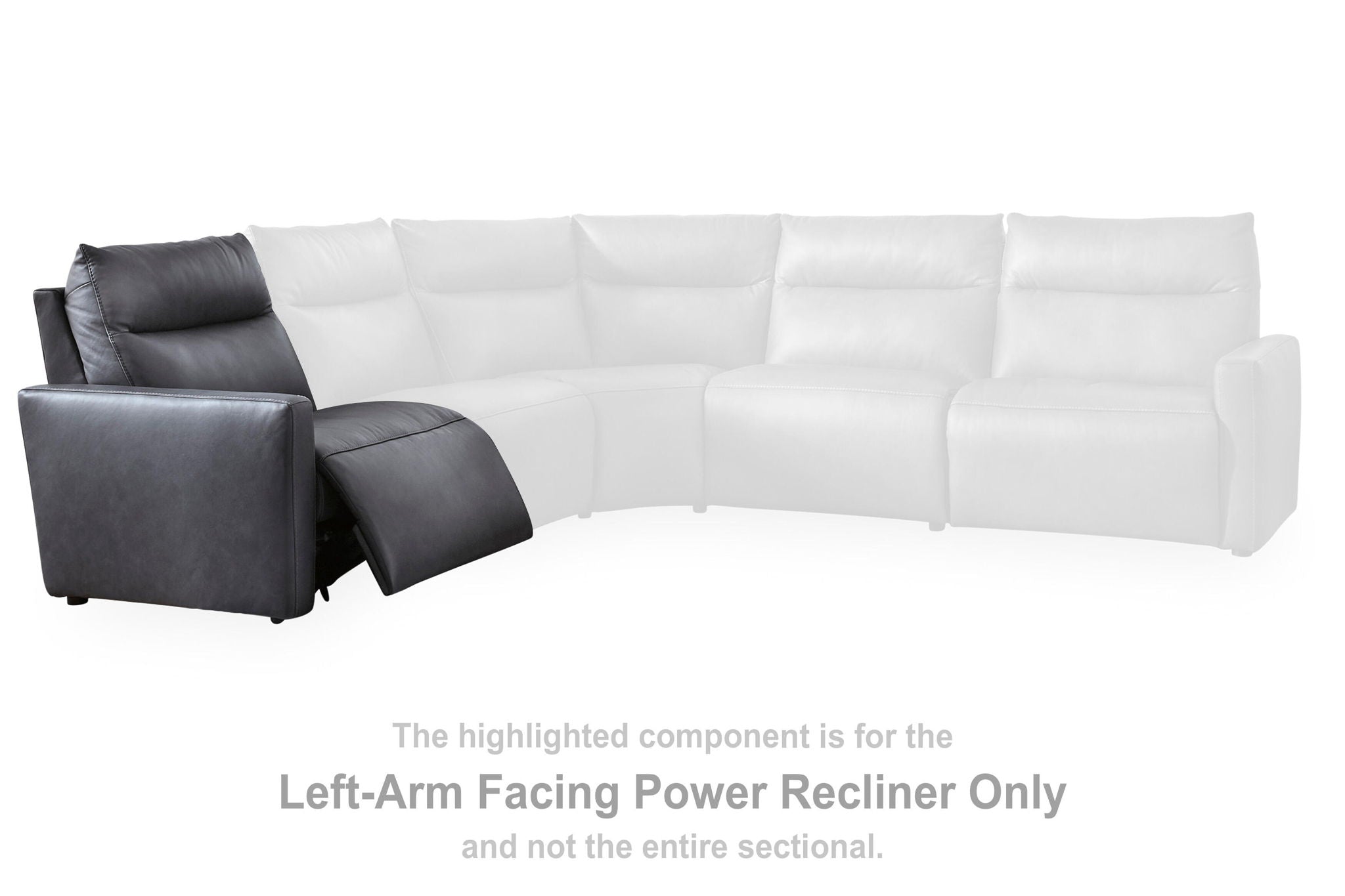 Dark gray left-arm facing power recliner attached to sectional seating