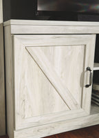Beige cabinet door with diagonal panel detail and metal handle