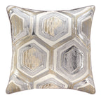 Meiling pillow with raised metallic octagon pattern in gold, silver, and gray
