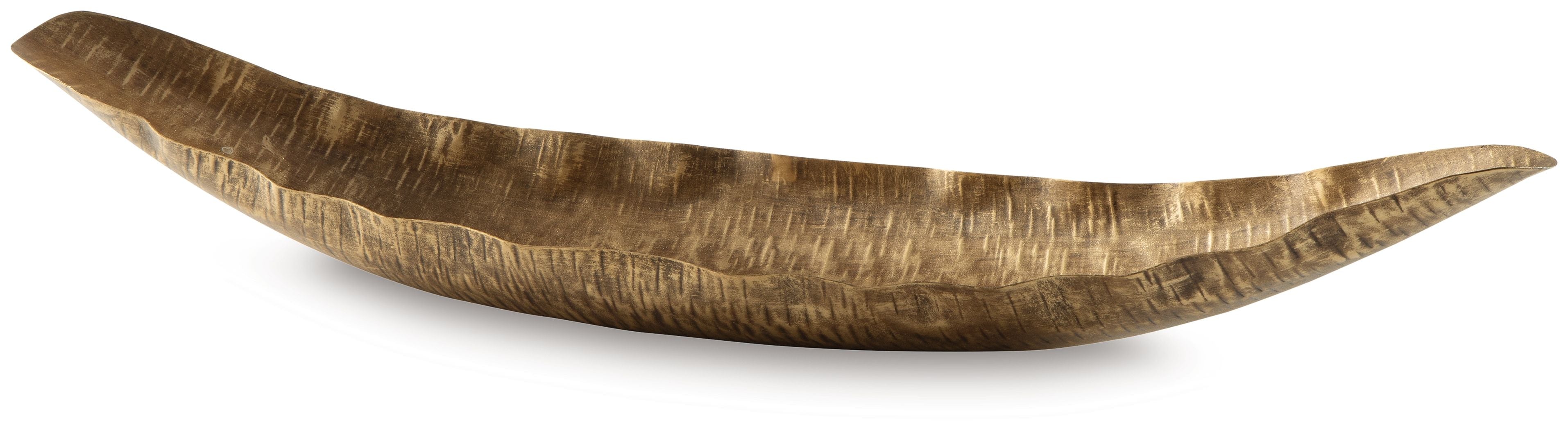 Wystenburg antique gold finish tray with curved boat-like shape
