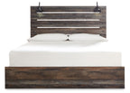 Panel bed with dark wood frame and panel headboard; white bedding with two pillows
