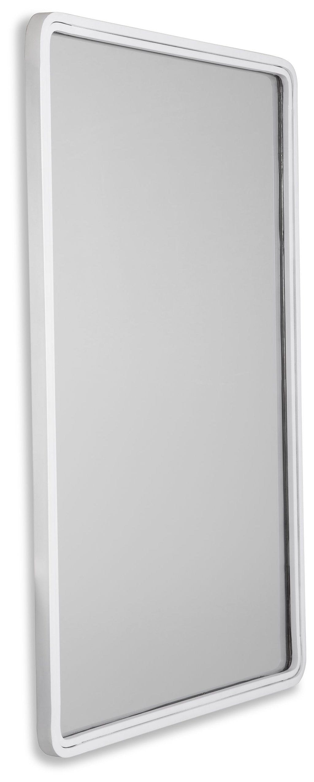 White rectangle accent mirror shown in profile with thin silver border