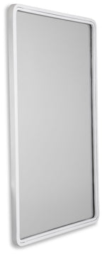 White rectangle accent mirror shown in profile with thin silver border