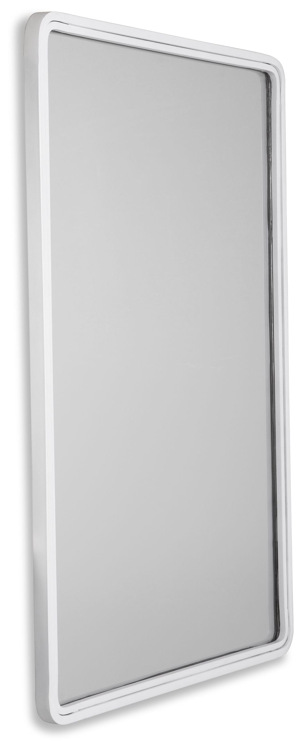 White rectangle accent mirror shown in profile with thin silver border