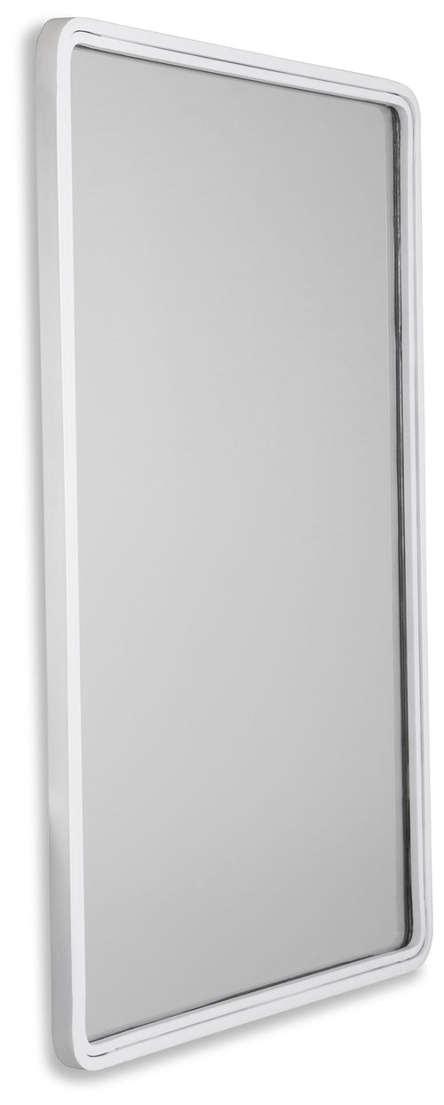 White rectangle accent mirror shown in profile with thin silver border