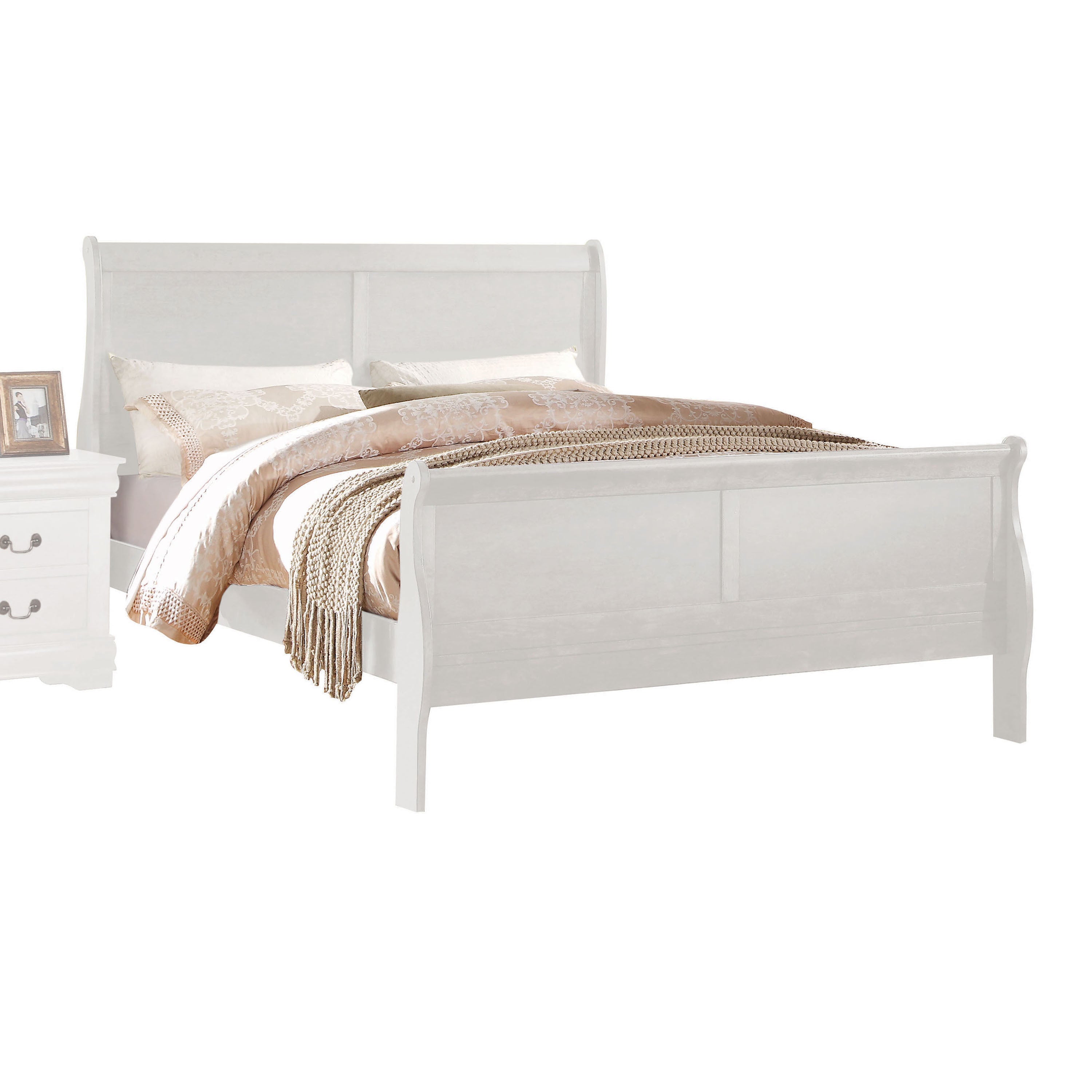 Louis Philippe White Finish Queen Bed Frame - Timeless Elegance