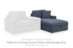Ink blue right-arm facing corner chaise with storage, upholstered fabric