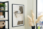 Hanging framed abstract wall art with white and brown textured blocks