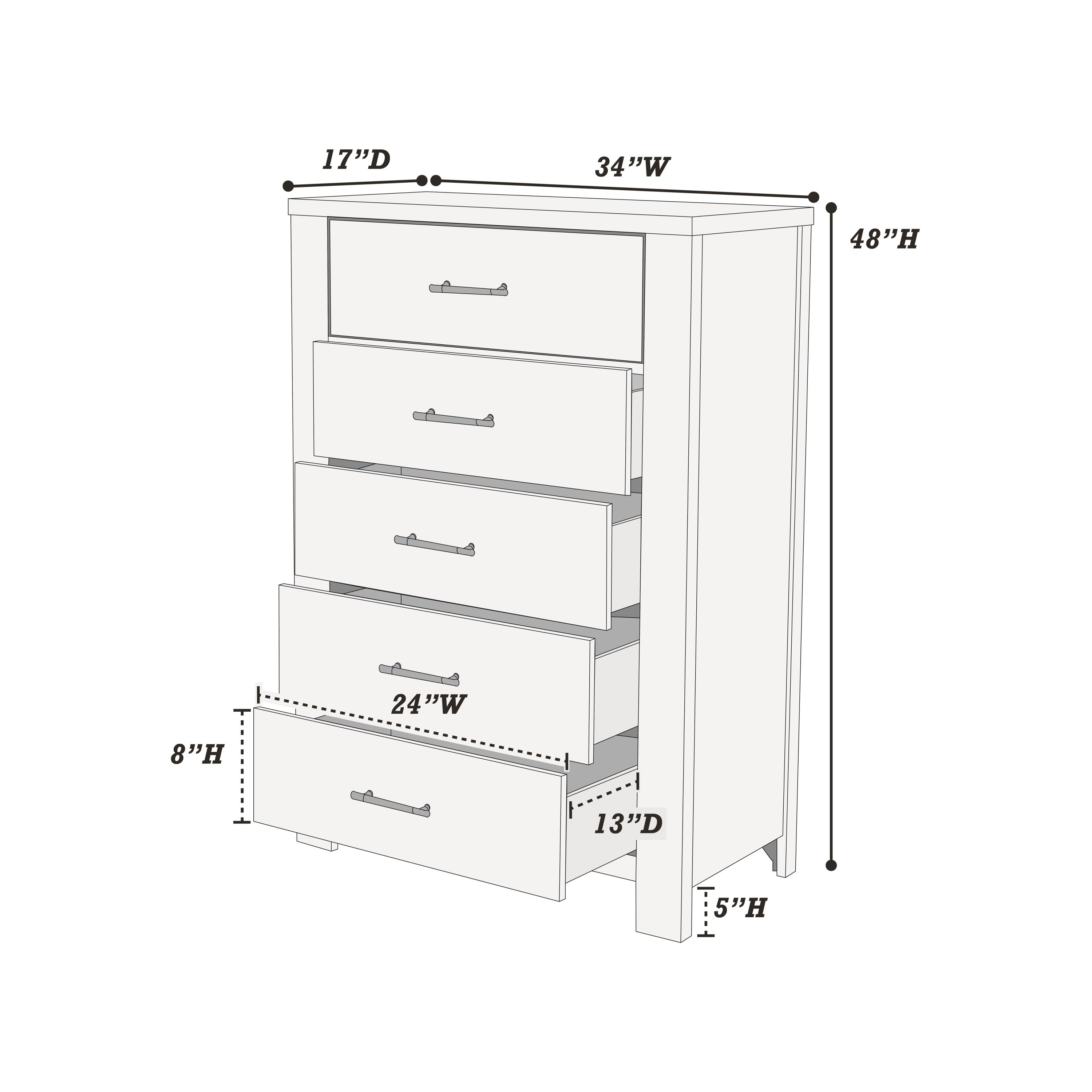 Oak Finish Chest of Drawers | 5 Drawers