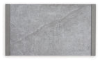 Gray stone-look tabletop surface with mottled marbled texture and beveled edge
