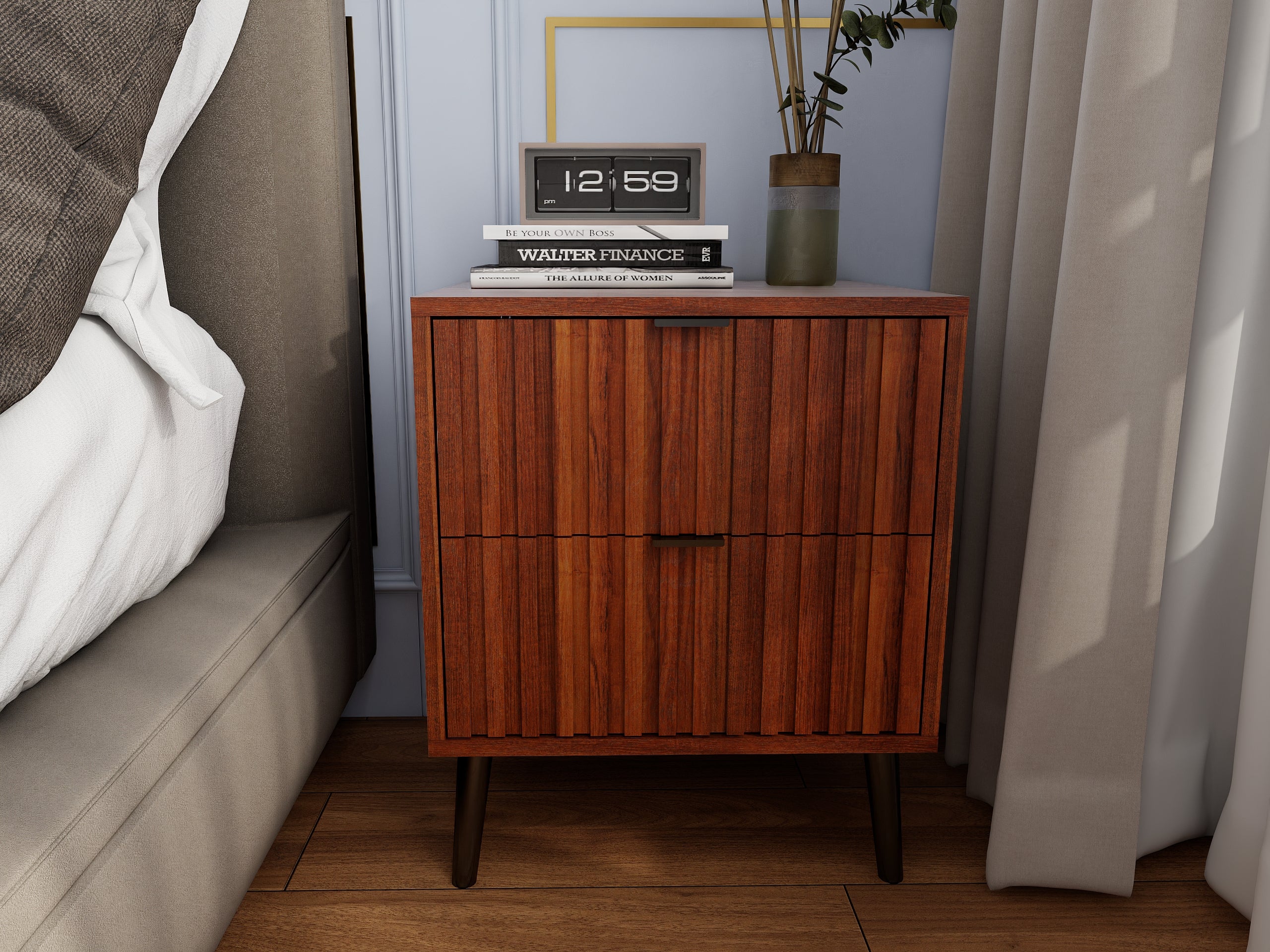 Modern Wooden Nightstand | 2 Drawers Bedside Table