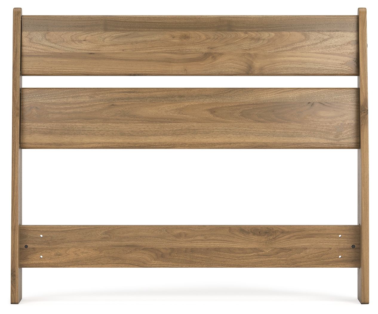 Twin panel headboard front view, light honey wood with three rails