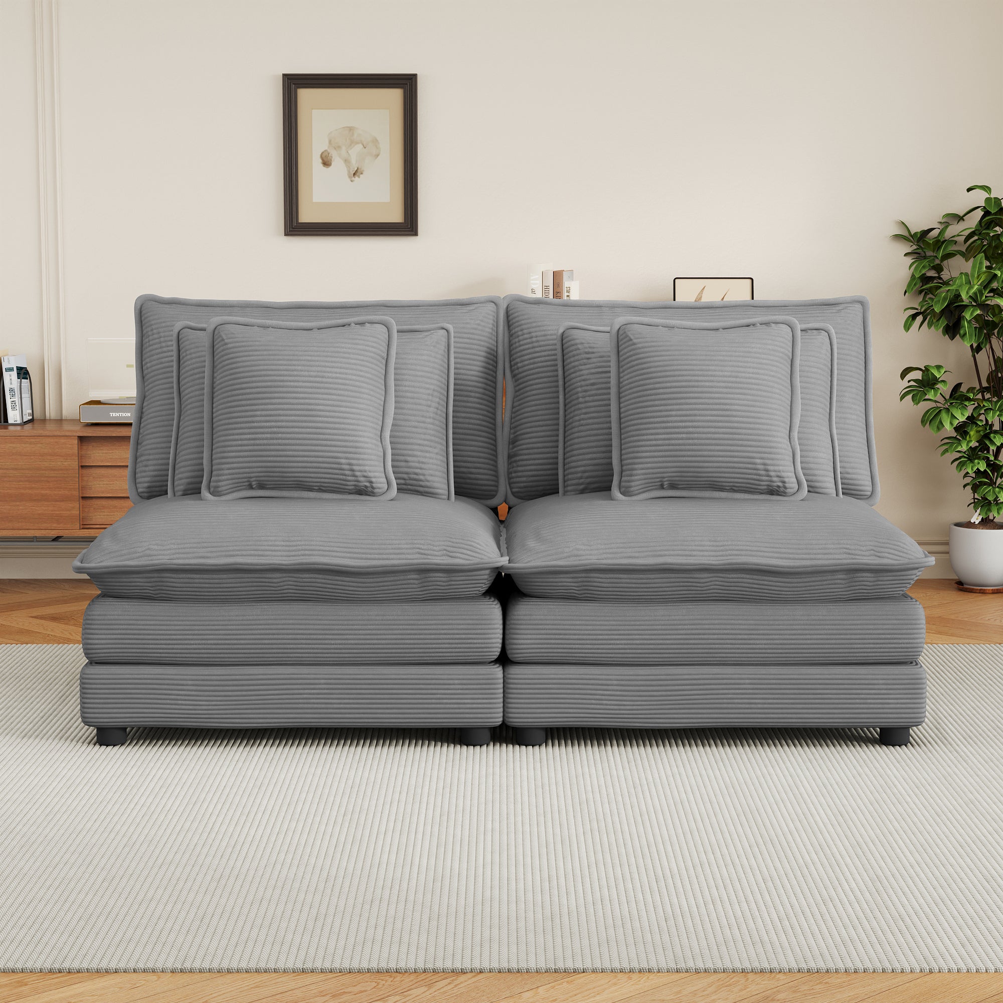 Modern Modular Corduroy Sofa Couch for Living Room Dark Grey