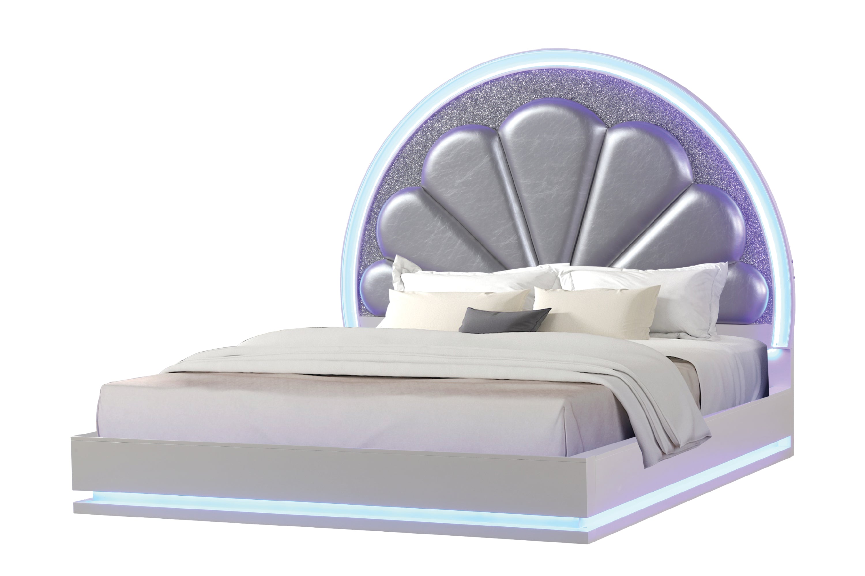Milky White King Size Wooden LED Bed Frame