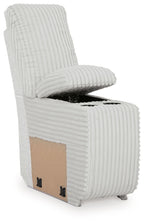 Ribbed light-gray console chair with storage compartment and open hinged top seat