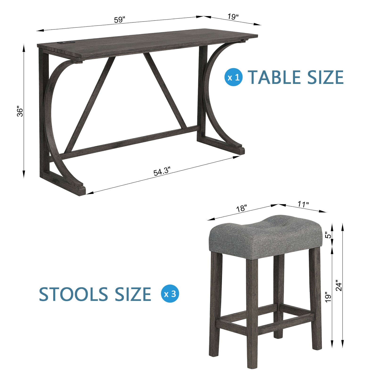 4-Piece Bar Table Set w/ Power Outlet & Stools