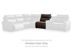 Chocolate-brown armless chair highlighted as the only armless section