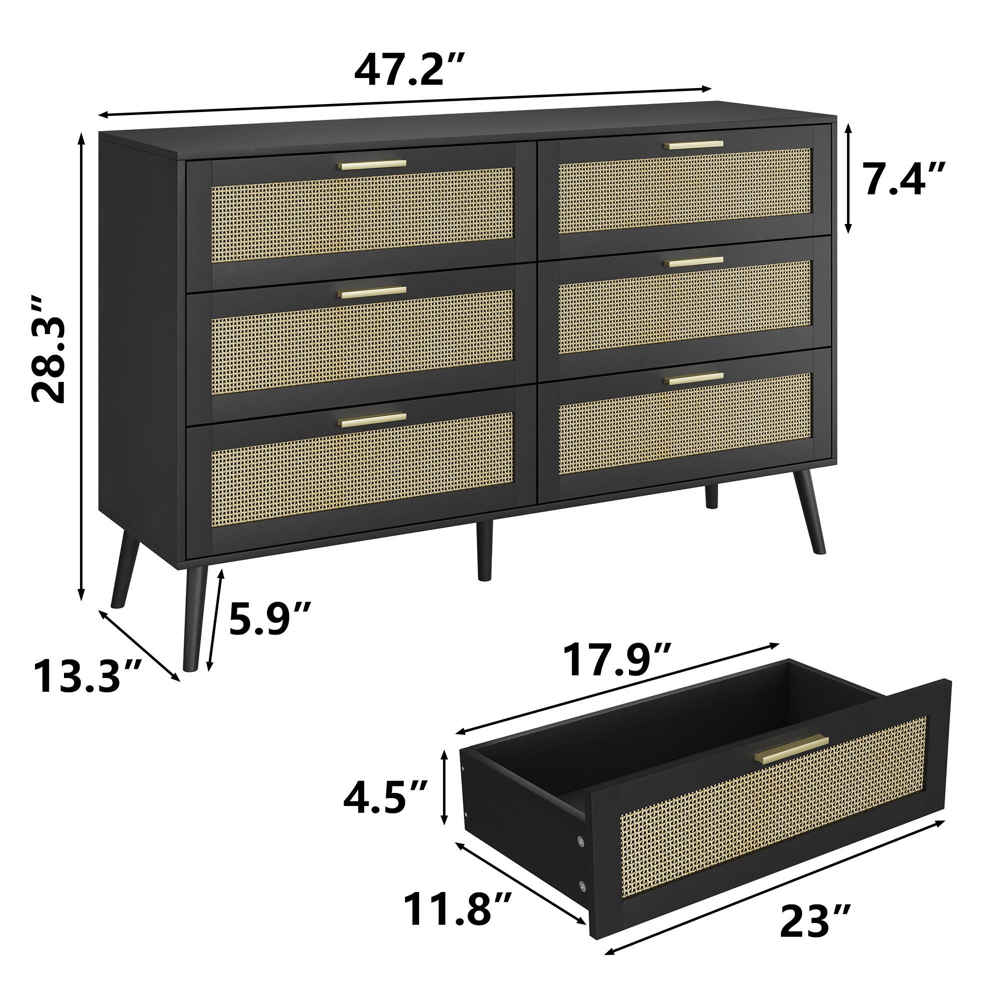Rattan Dresser | 6-Drawer Chest for Bedroom