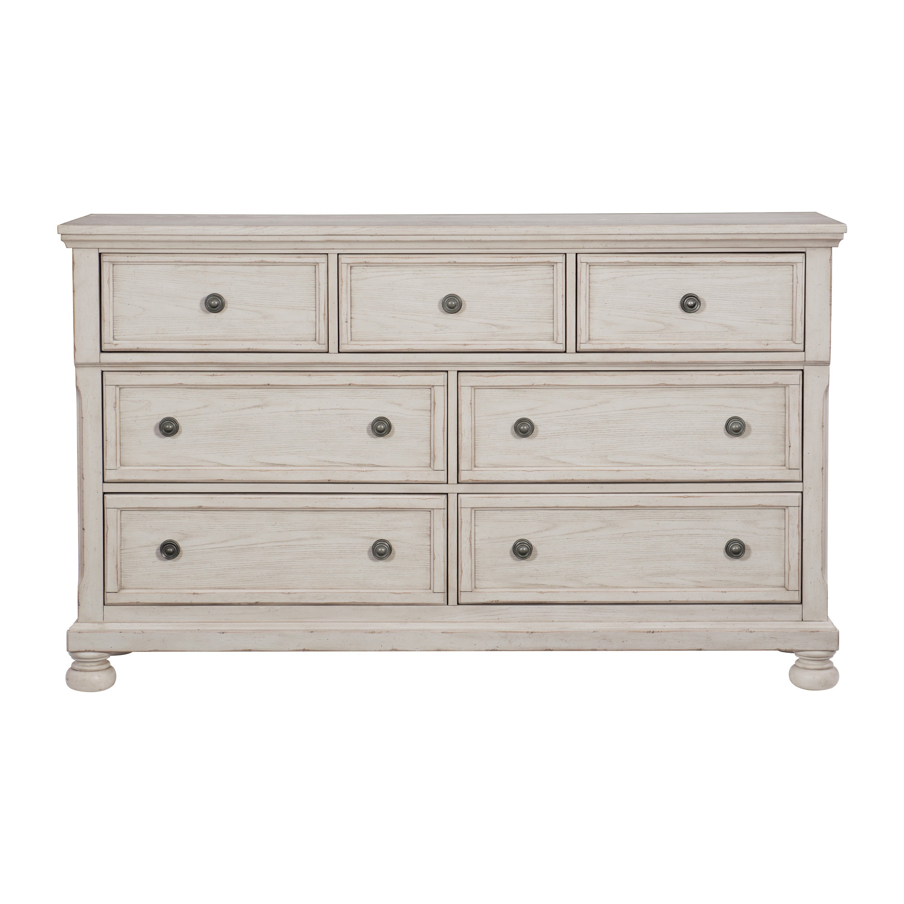 Traditional Antique White 7-Drawer Dresser with Hidden Storage