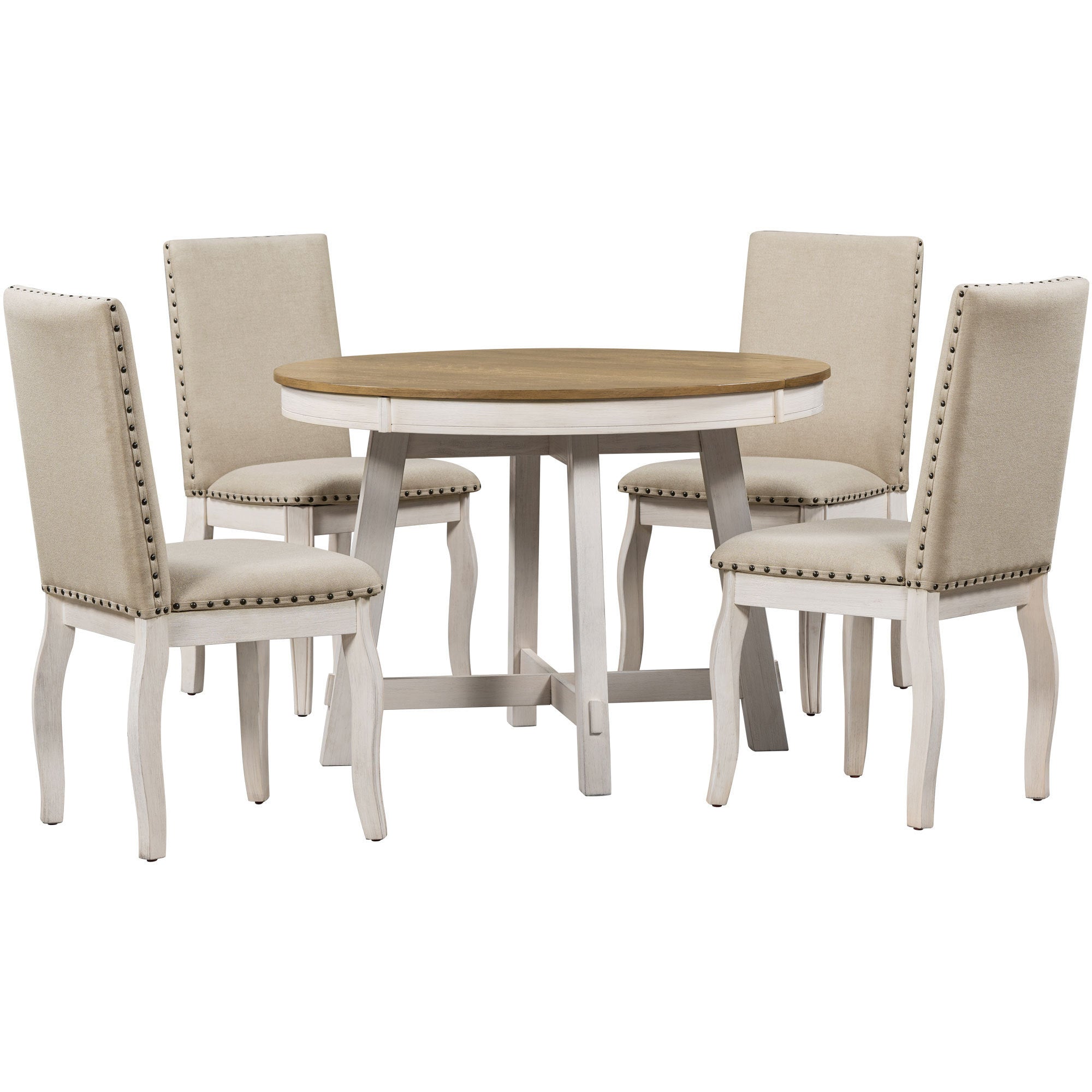 5-Pc Farmhouse Dining Set - Oak & White