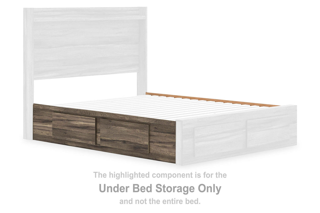 Under-bed storage drawer with dark brown wood front panels