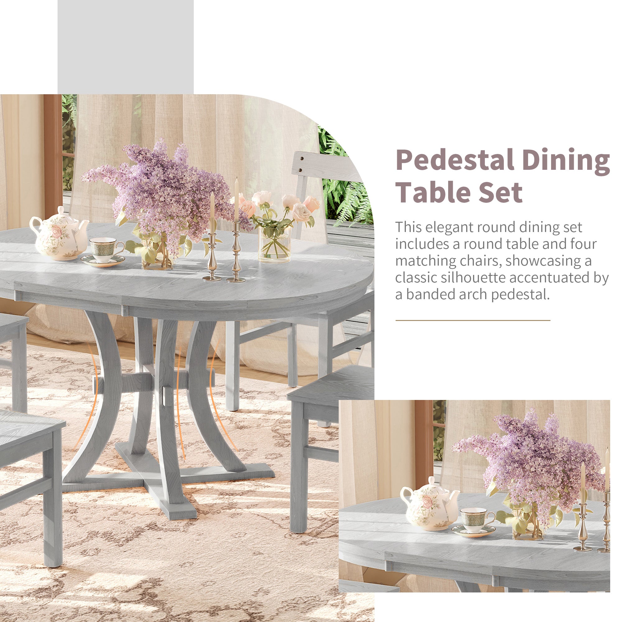 5-Piece Rustic Round Dining Set - Gray