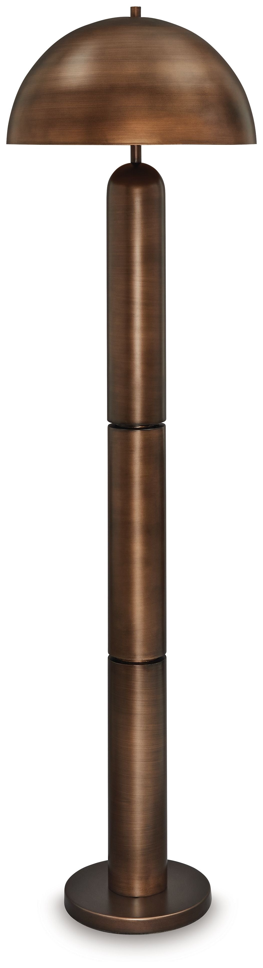 Metal floor lamp with arched bronze shade and tall column base