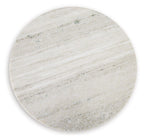 Henfield accent table top: round beige stone slab with subtle gray veining