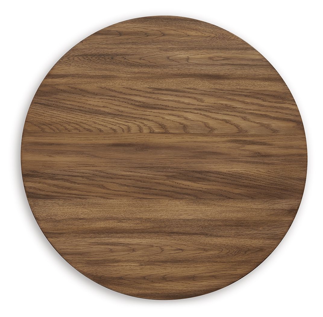 Warm brown round tabletop with wood grain pattern