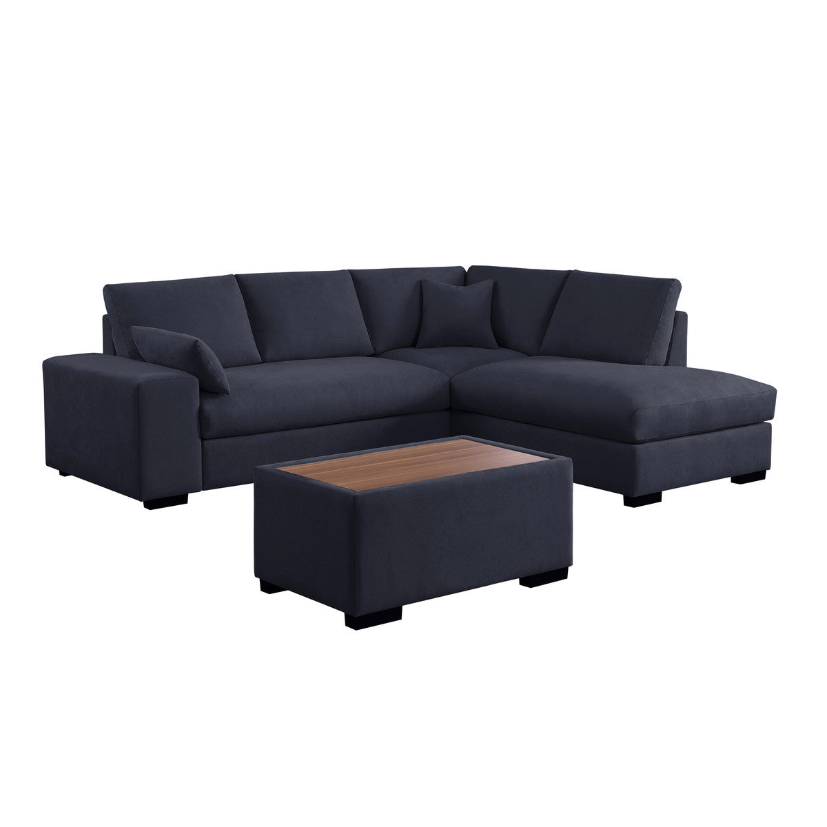 Dark Gray Woven Fabric Sectional Sofa: Chaise & Console Ottoman