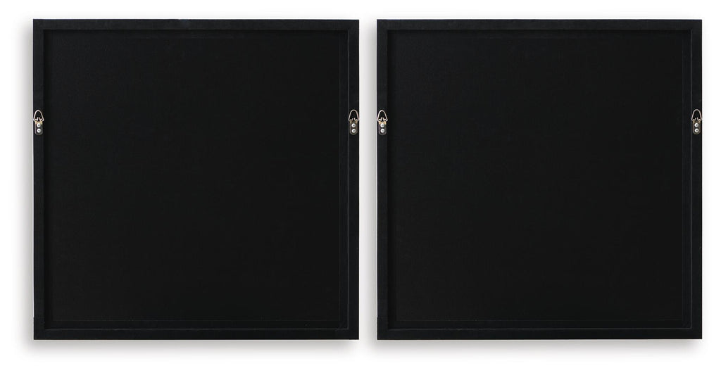 Set of 2 wall art frames with black backing and hanging hardware, no prints visible
