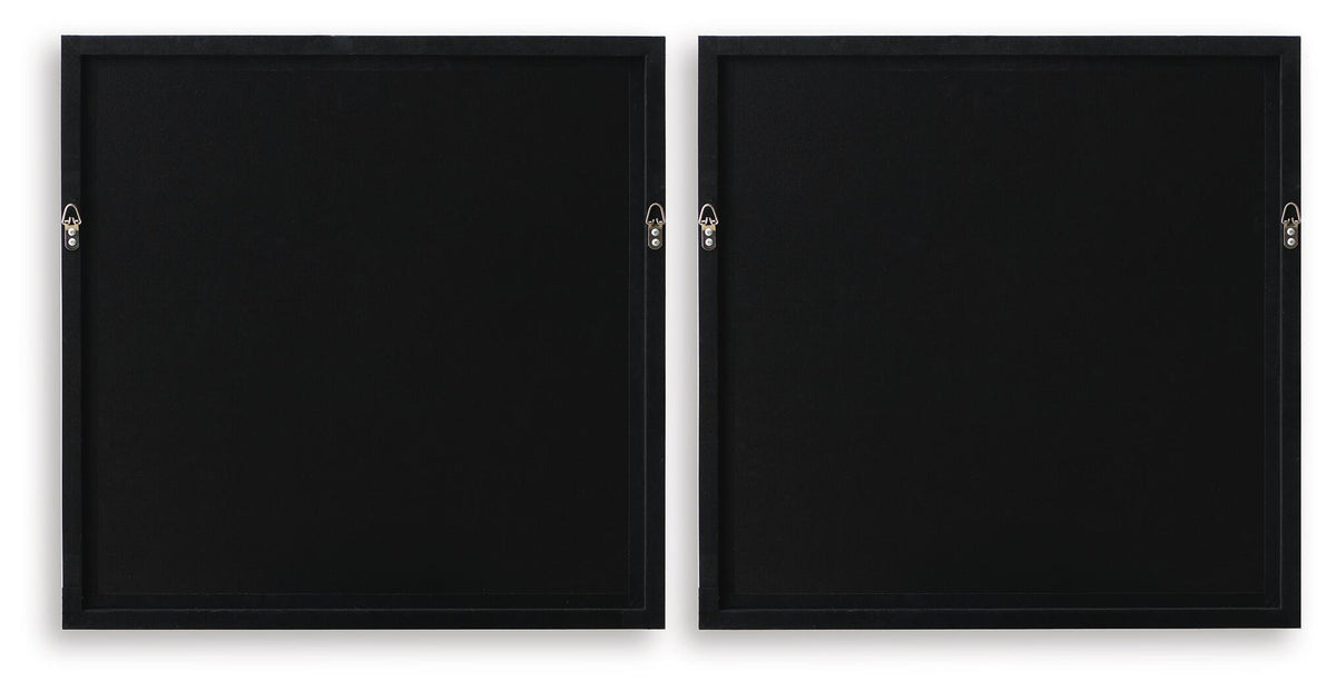 Set of 2 wall art frames with black backing and hanging hardware, no prints visible