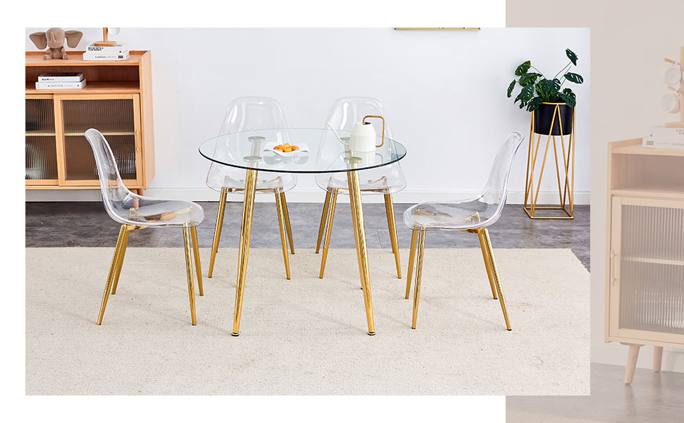 Modern Round Glass Dining Table & 4 Chairs Set
