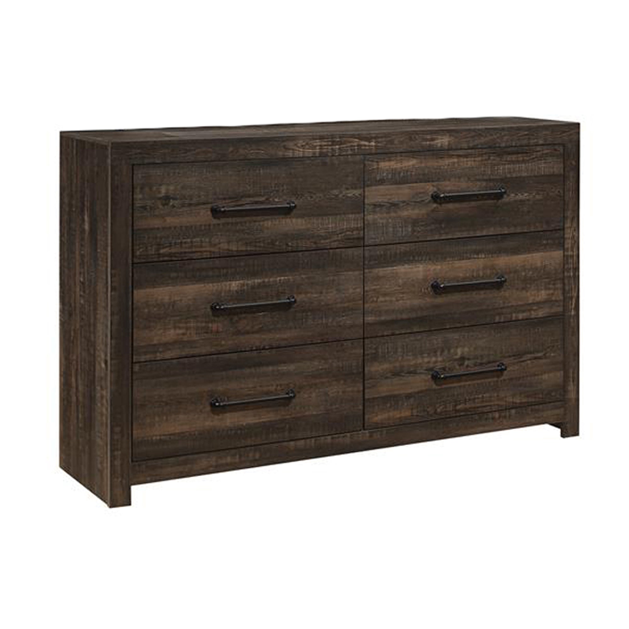 Monica Dark Oak Rubber Wood Dresser - Spacious, Black Handles