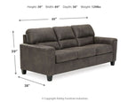 Stationary sofa in smoke gray with 89" width, 39" height, 38" depth shown