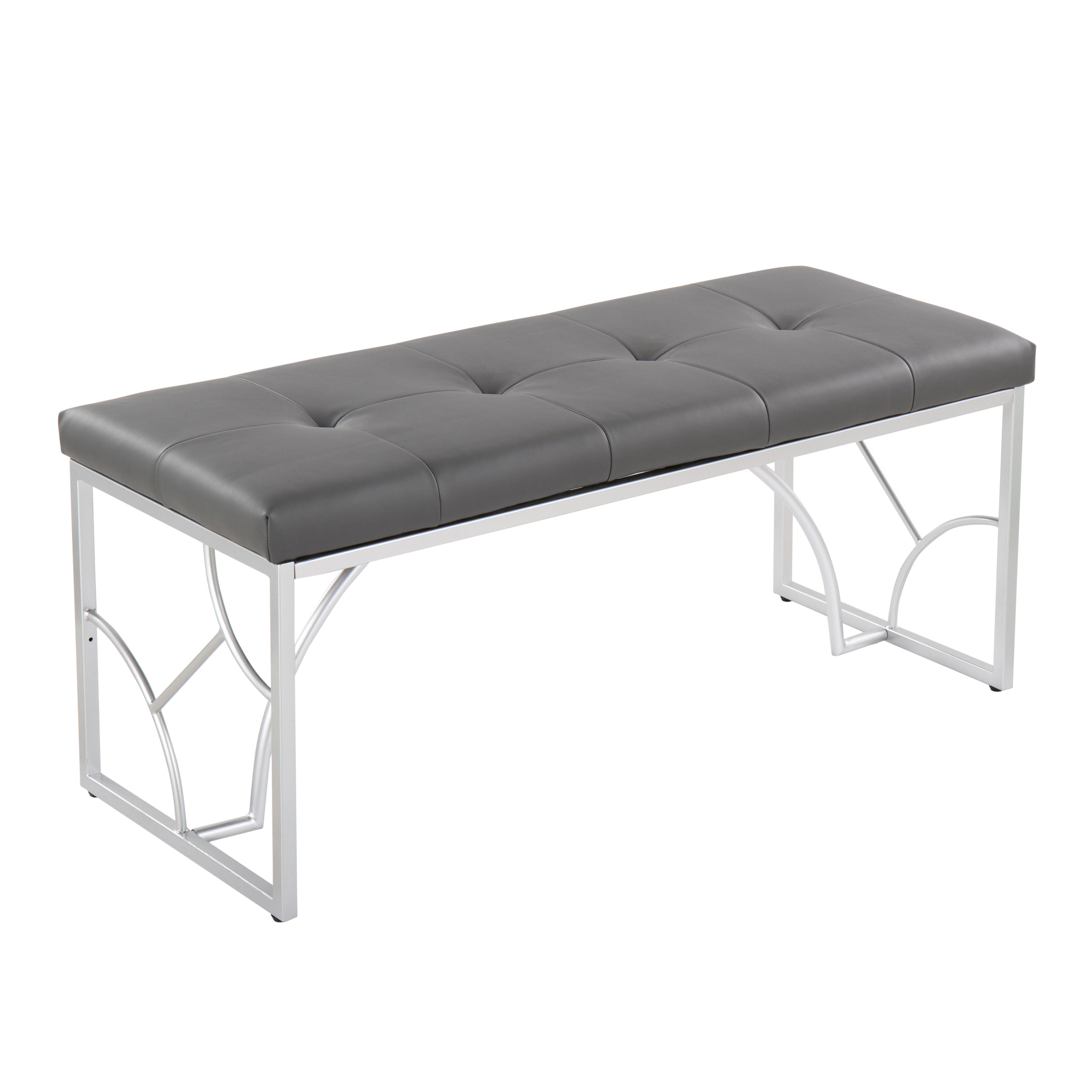 LumiSource Constellation Bench - Silver & Grey Faux Leather