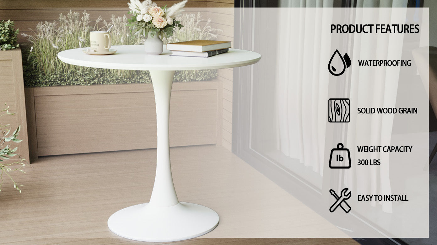 Tulip Dining Table Set, 31.5" White Round Table & 2 Chairs