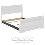 Queen sleigh bed rails, highlighted component, dark base frame and light rails