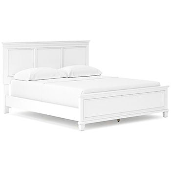 White California king panel bed frame with raised border panels and slat base
