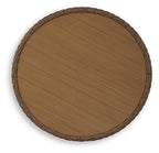 Round wicker cocktail table top with smooth wooden surface