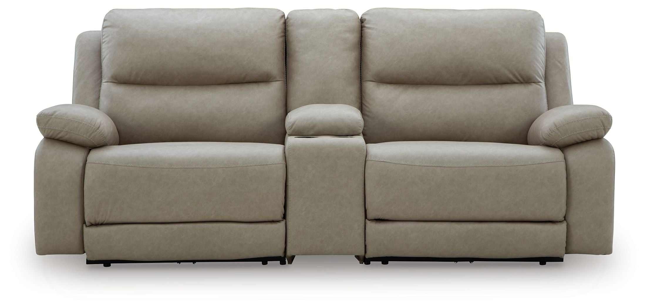 Pebble power reclining loveseat with two recliners and padded armrests