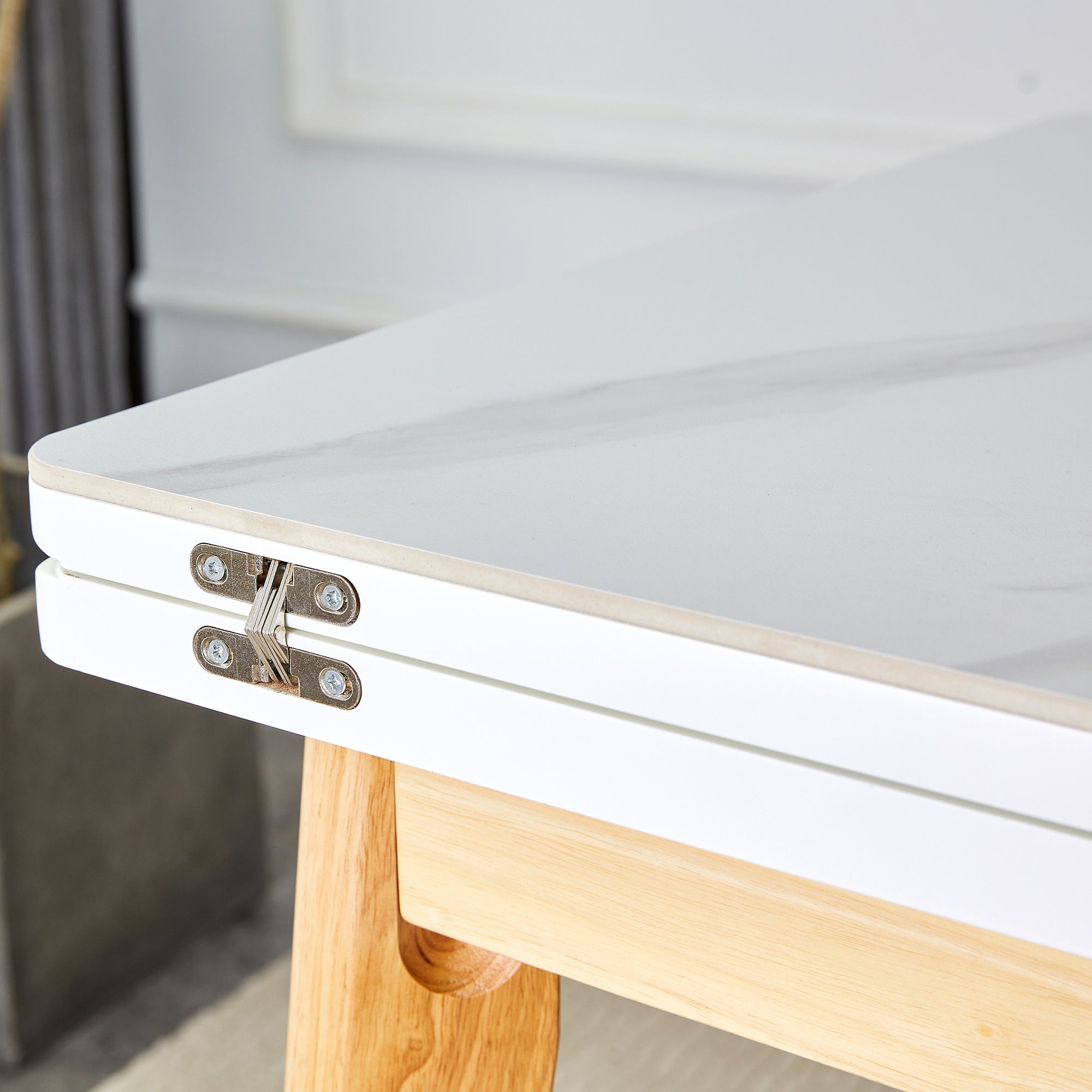 Foldable Sintered Stone Table - Rubber Wood Legs