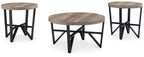 Set of 3 round tables: grayish-brown tops, black X-style legs