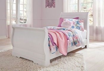White twin sleigh bed frame with curved rails