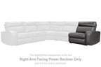 Modular sectional with right-arm facing power recliner, dark gray upholstery