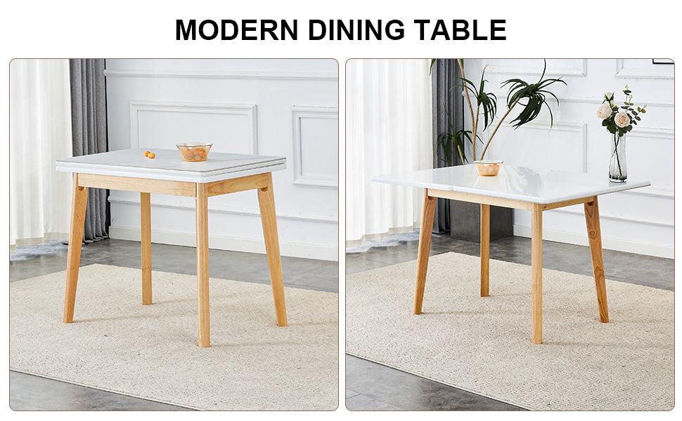 Foldable Sintered Stone Table - Rubber Wood Legs