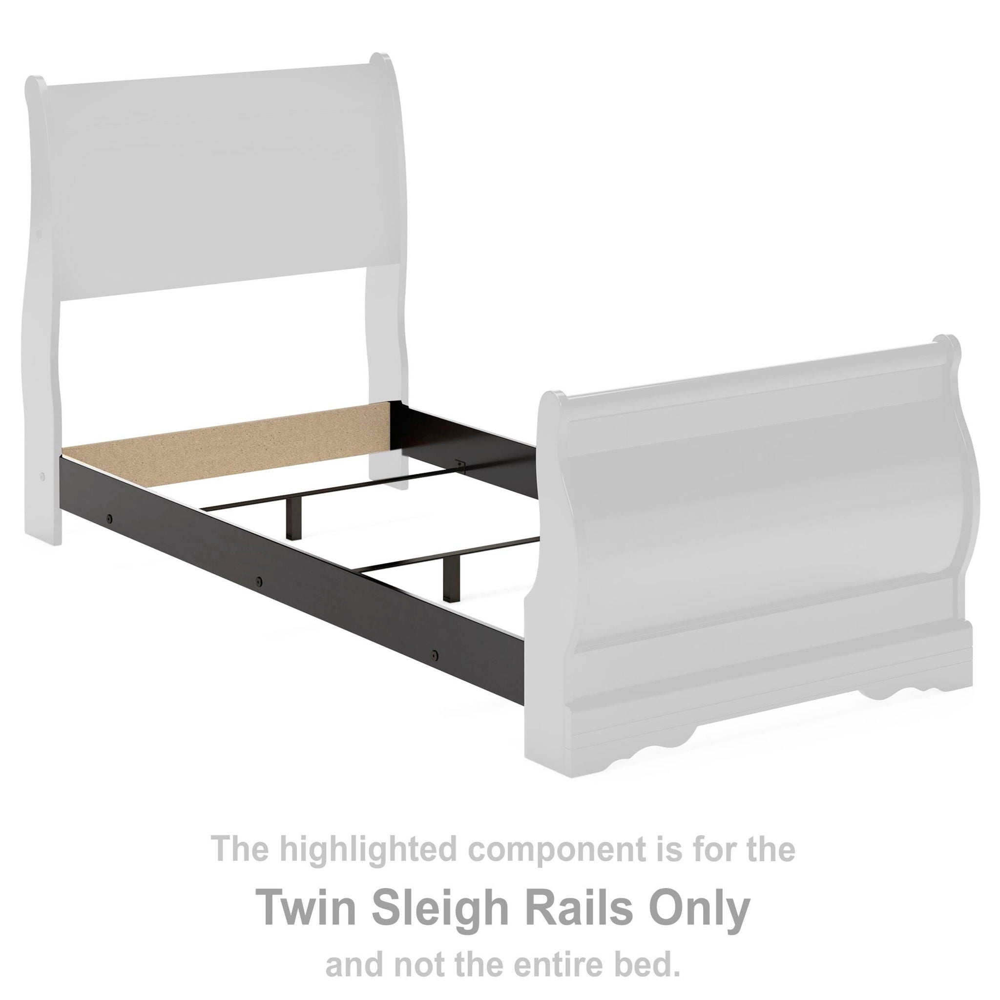 Twin sleigh bed rails with black frame and white end panels