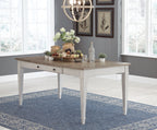 White rectangular storage table with two drawers and wood-look tabletop