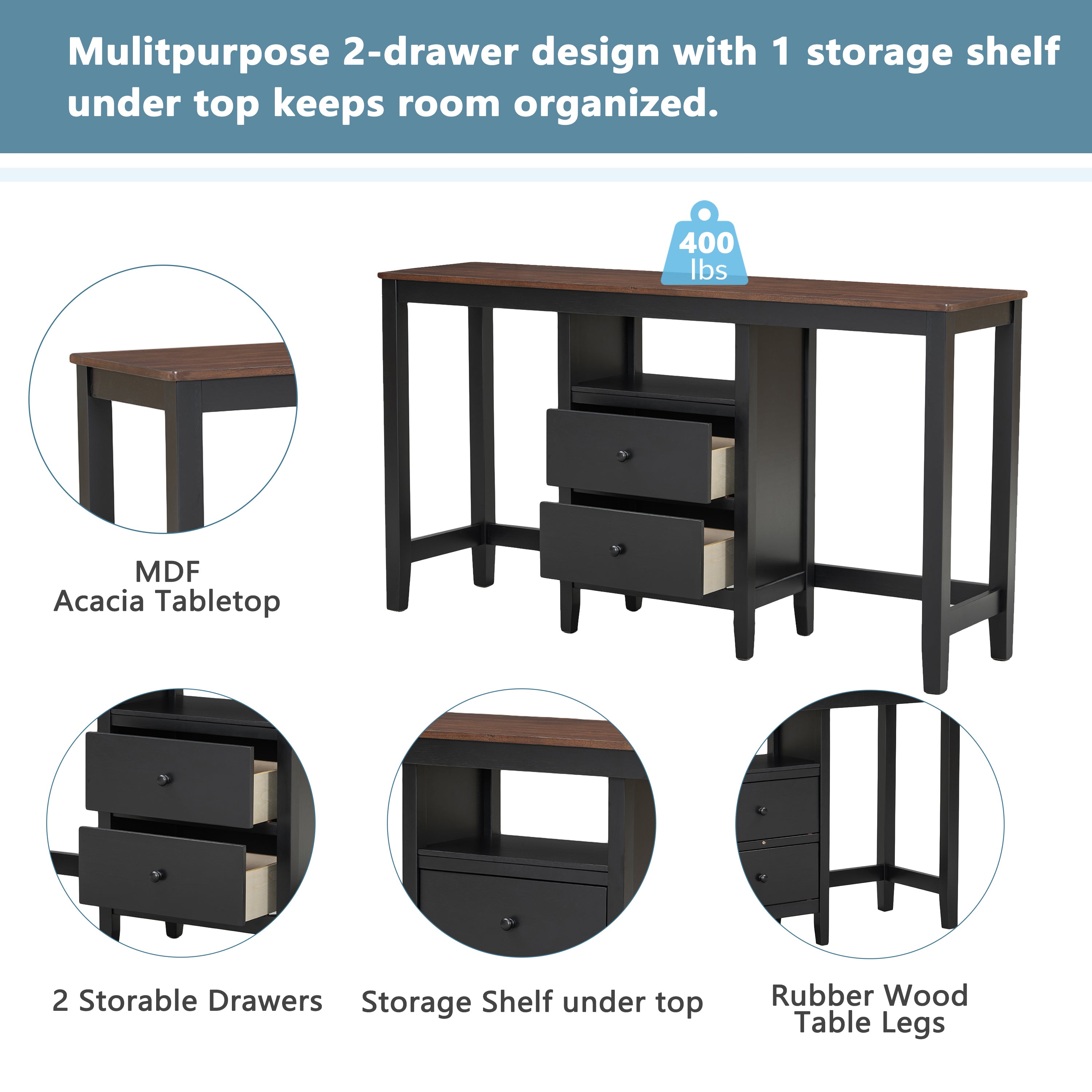 Farmhouse 3-Piece Counter Height Dining Set