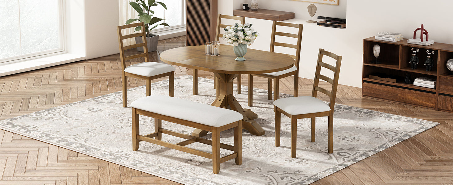 Farmhouse 60" Extendable Dining Table Set - 6 Pcs